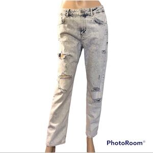 Zara medium rise relaxed fit burnout wash jeans 6